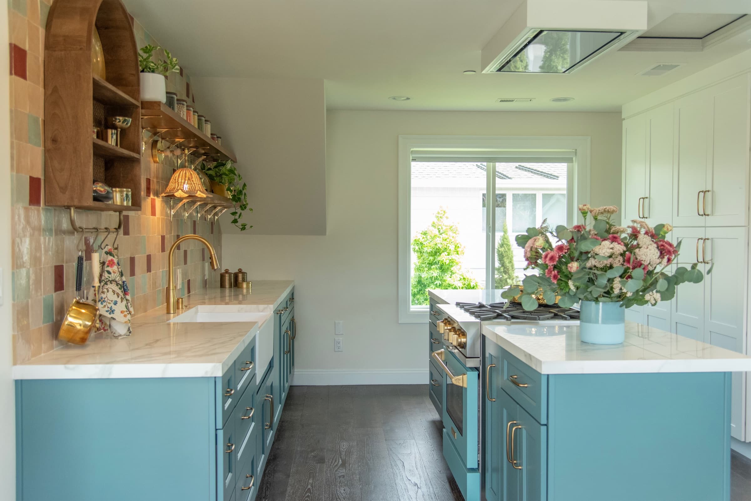 Modern kitchen with teal island