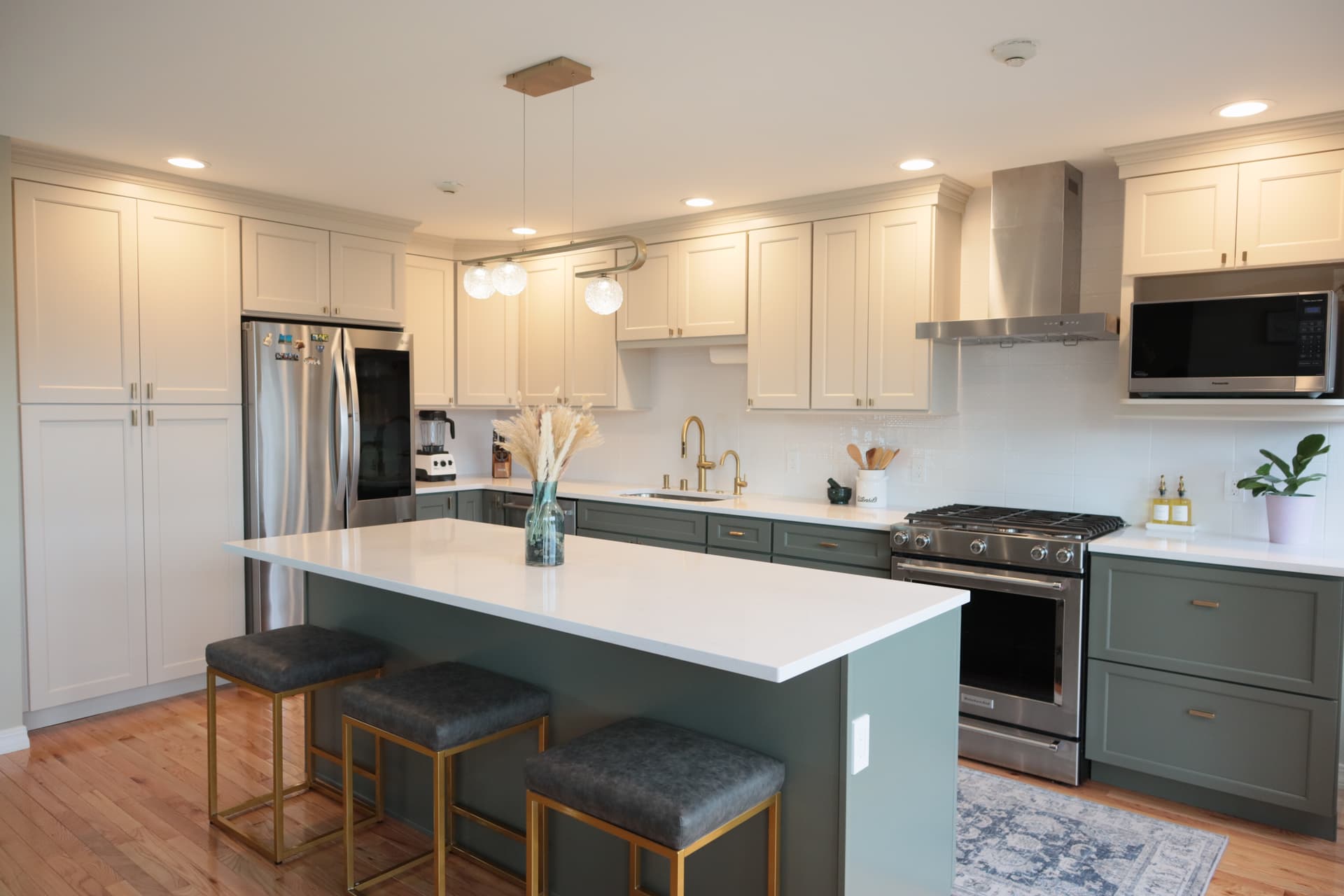 Kitchen angle showing cabinetry and countertops