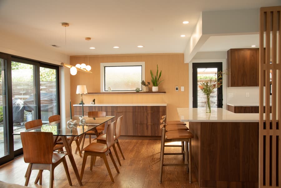 Dining area with sliding glass doors